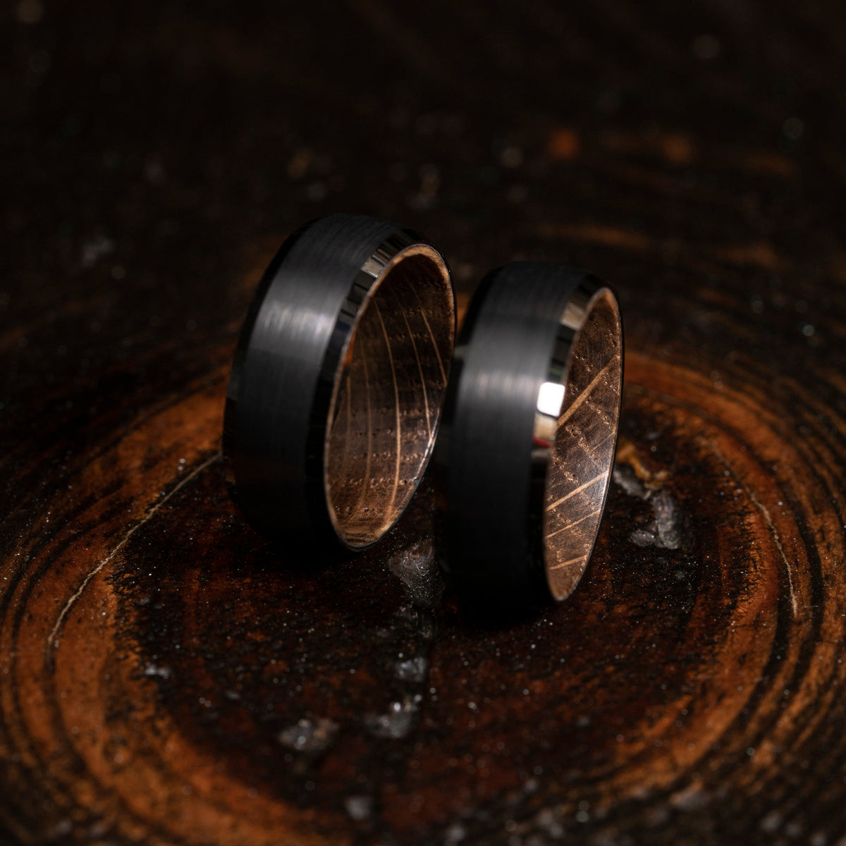 "Artemis" Whiskey Inlay x Black Tungsten Ring