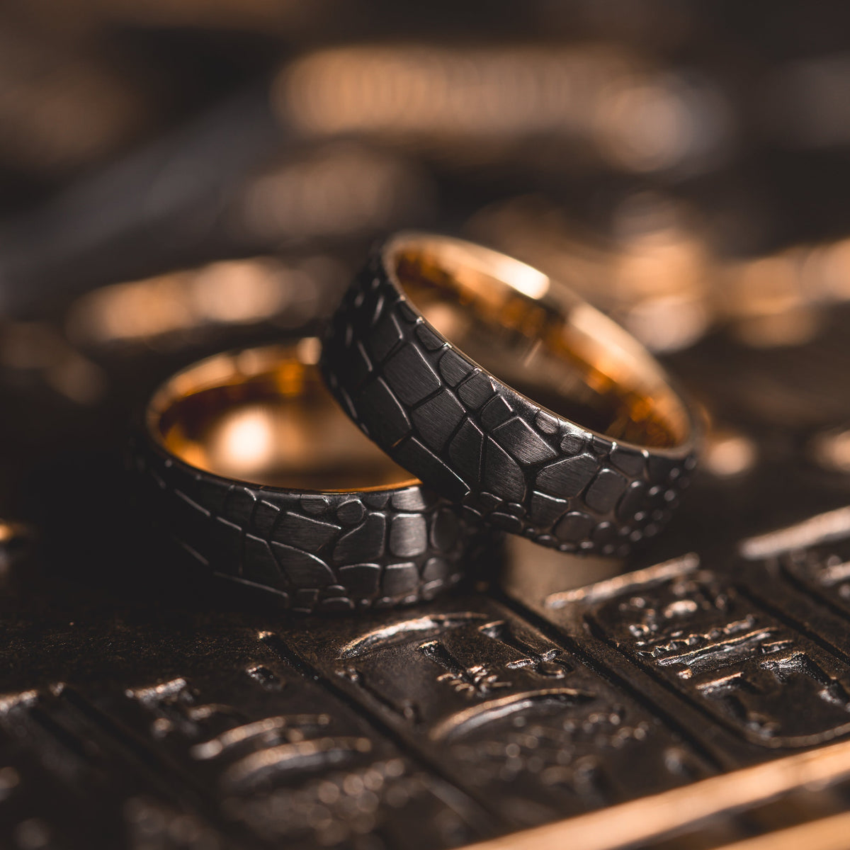 "Quantum Forge" Black with Yellow Gold Superconductor Ring- Steel with 18k Plate - 8mm