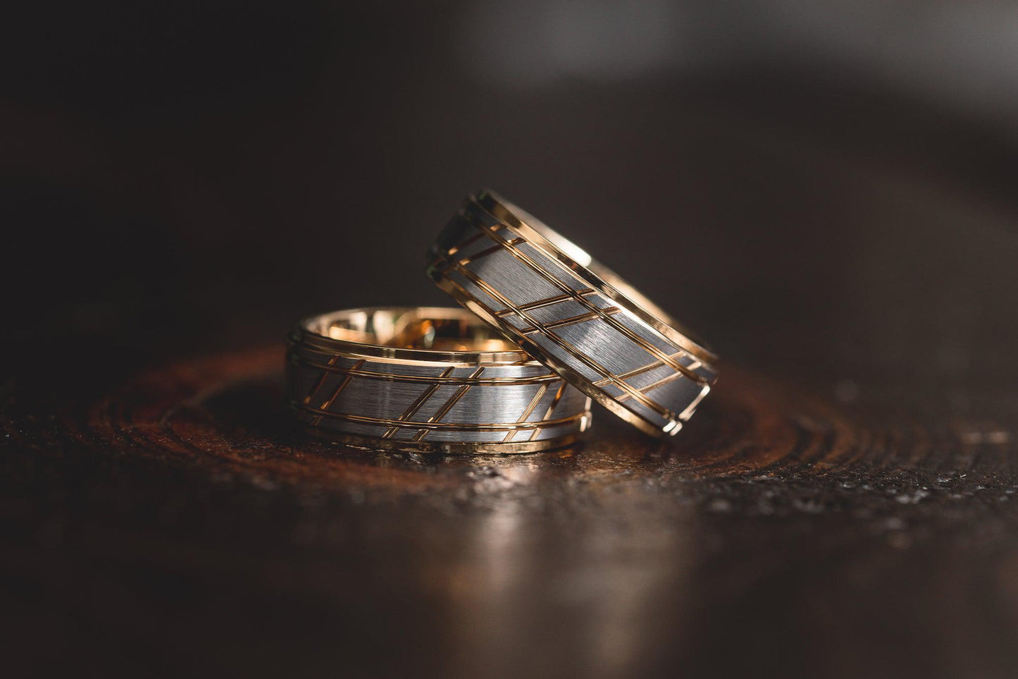 "Apollo" Silver/Yellow Gold Tungsten Carbide Ring- Flat- 6mm/8mm