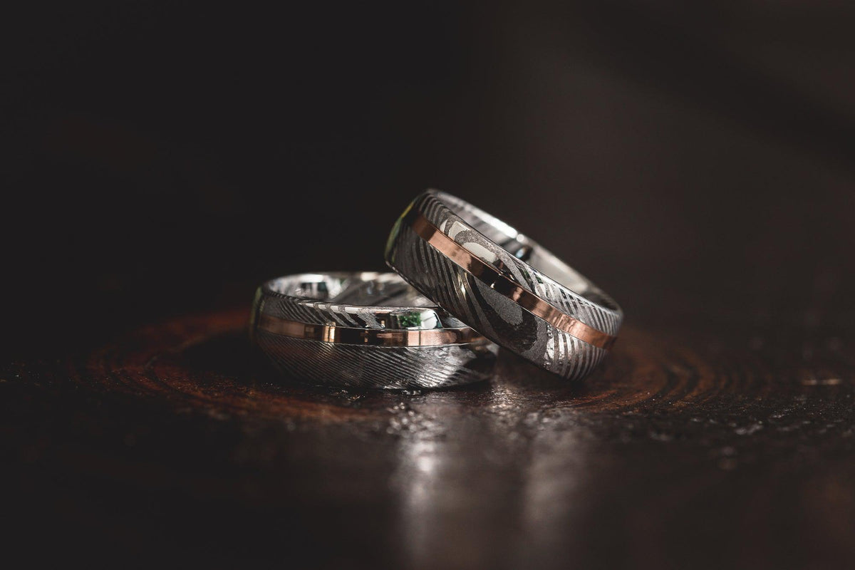 Polished "Poseidon" Steel with Rose Gold Strip Ring