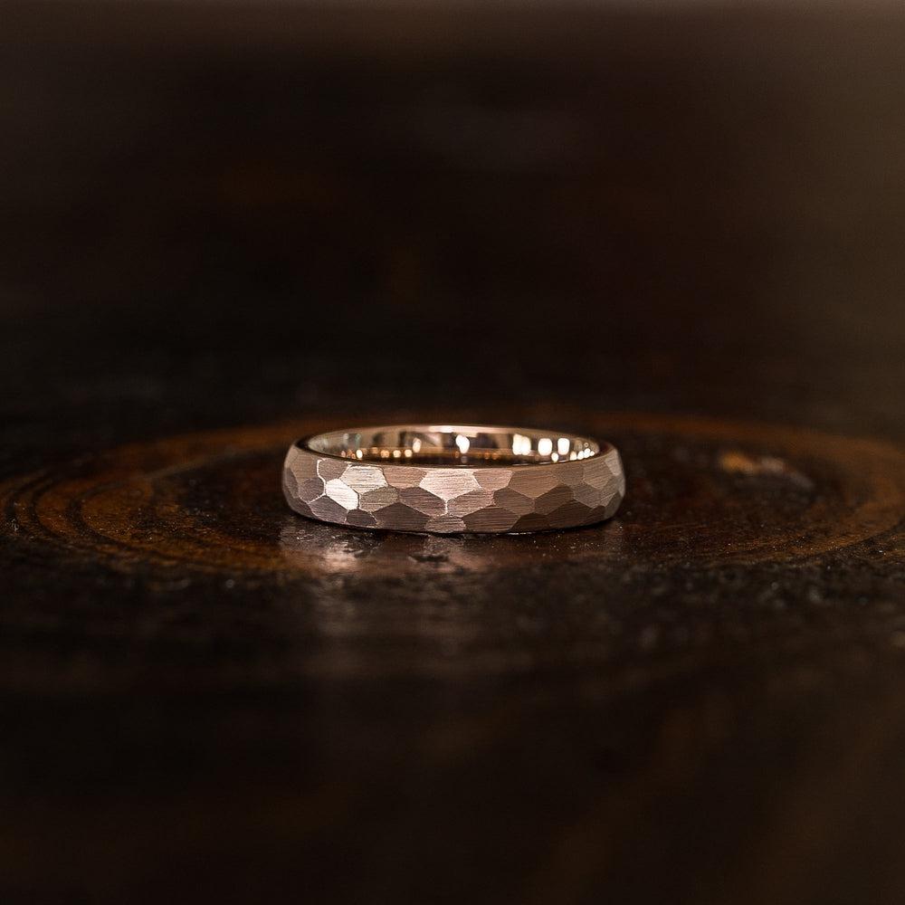 "Zeus" Womens Hammered Tungsten Carbide Ring- Rose Gold Plate- 4mm