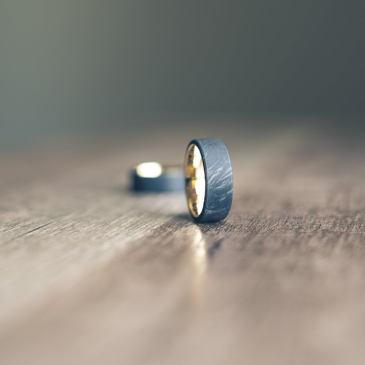 "Athena" Forged Carbon Fiber/Yellow Gold Tungsten Ring