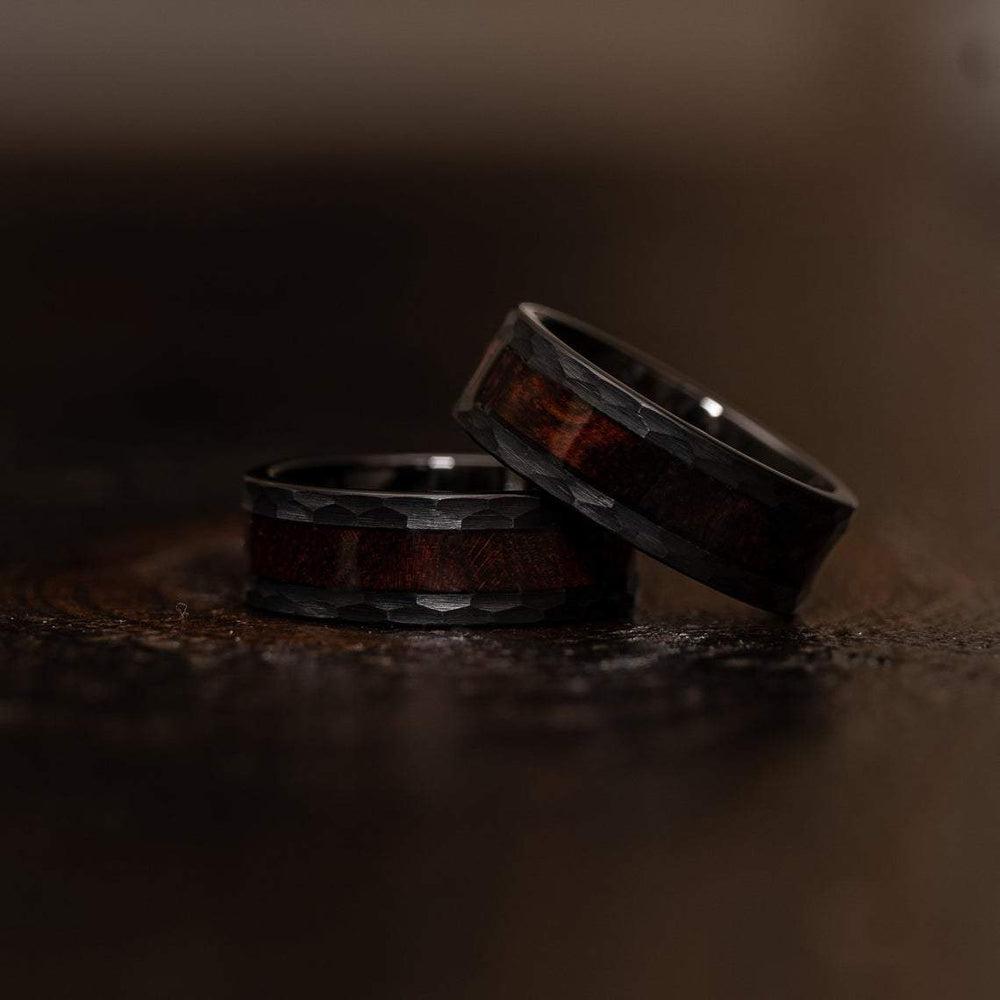 "Zeus" Hammered Tungsten Carbide Ring- Black with Snake Wood