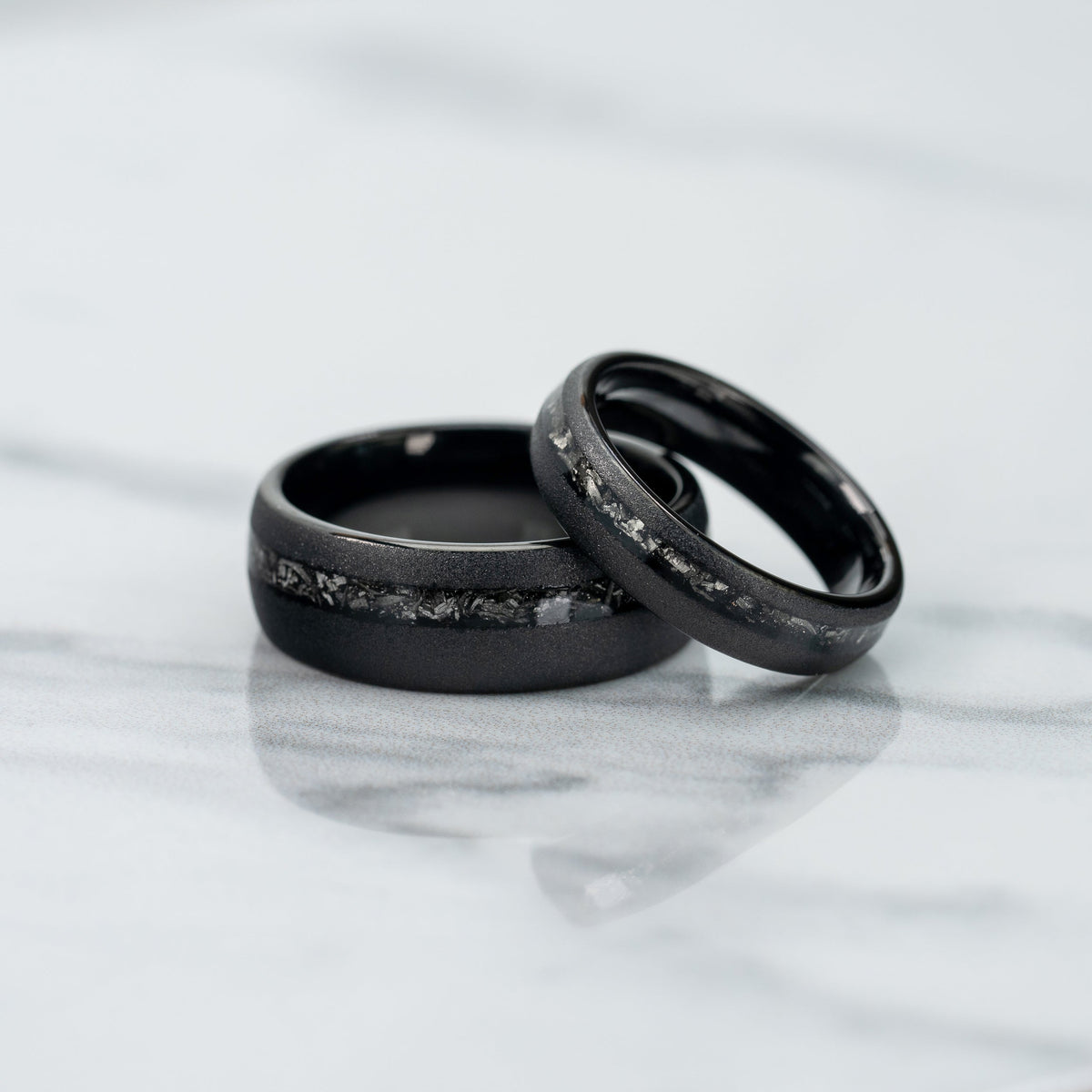 "Dionysus" Sandblasted Tungsten Carbide Ring- Womens Black w/ Meteorite- 5mm