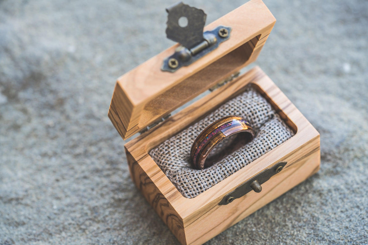 "Dionysus" Koa x Purple Galactic Opal - Smoked rose gold Tungsten Ring