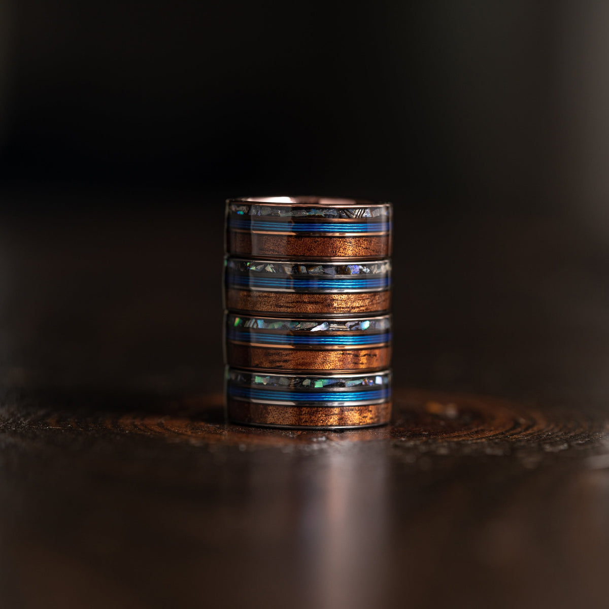 "Dionysus" Koa Wood x Abalone x Fishing Line- Gunmetal Tungsten