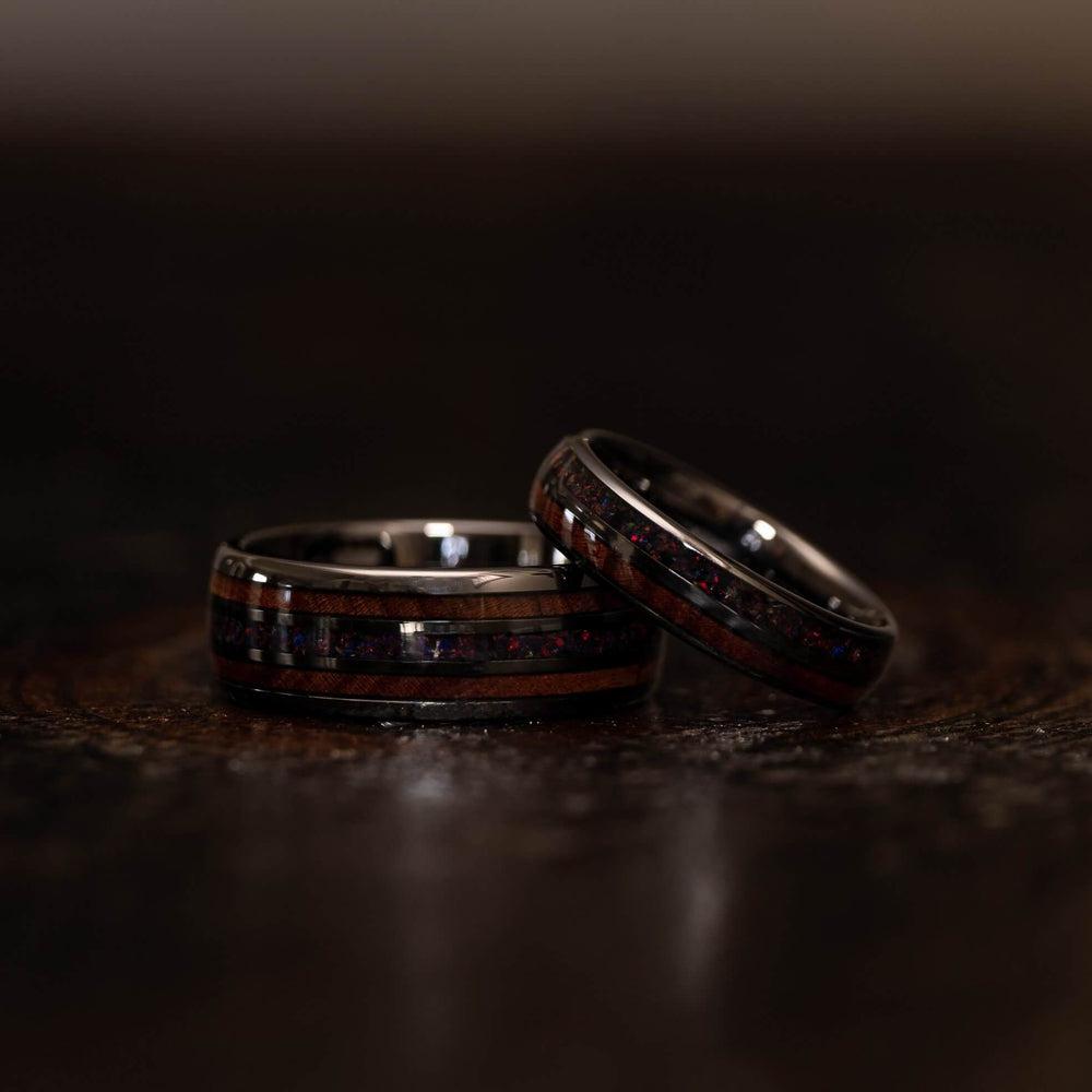 "Dionysis" Womens Tungsten Carbide Ring- Gunmetal X Black Opal- 5mm
