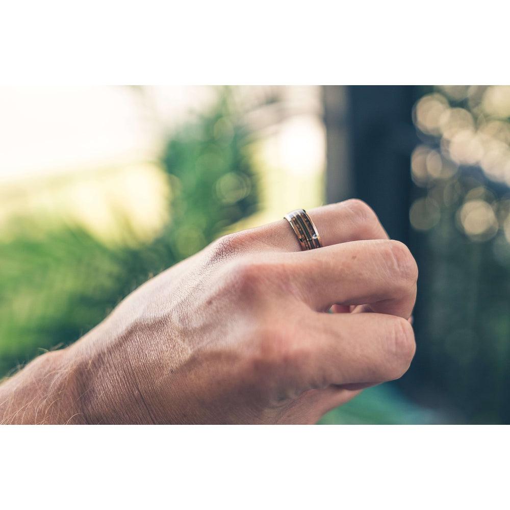 "Dionysus" Hawaiian Koa Wood x Guitar String Ring- Rose Gold Tungsten 6mm/8mm