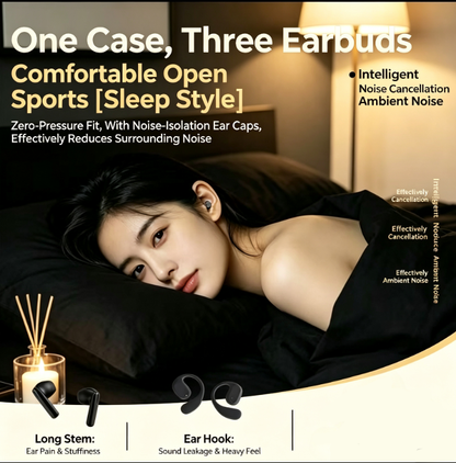 [1 Case, 6 Earbuds] 2026 New 3-in-1 AI Bluetooth Earbuds: Clip-on Design, Sleep-Friendly, Short-Stem, Ultra-Long Battery Life
