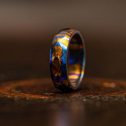 "Poseidon" Hammered Timascus Ring