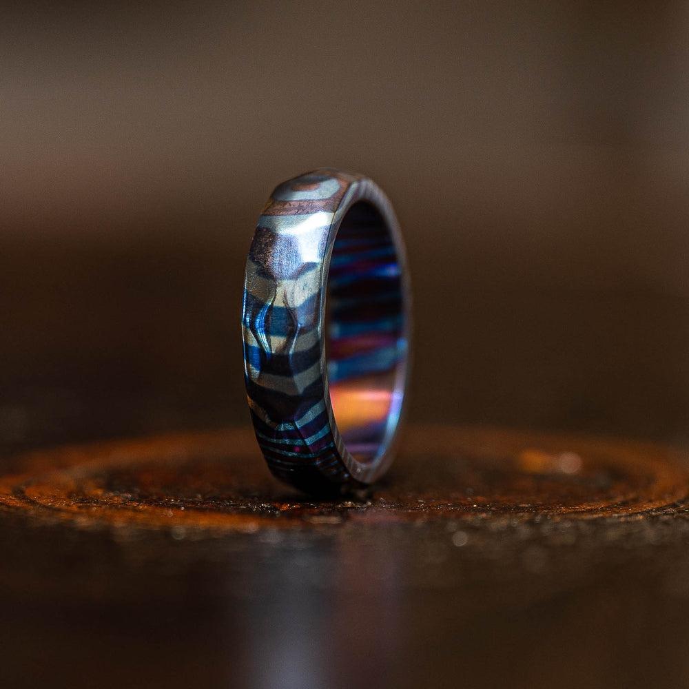 "Poseidon" Hammered Timascus Ring