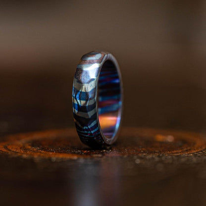 "Poseidon" Hammered Timascus Ring