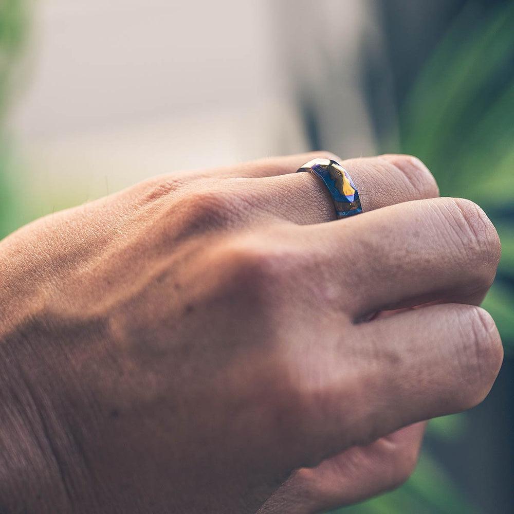 "Poseidon" Hammered Timascus Ring