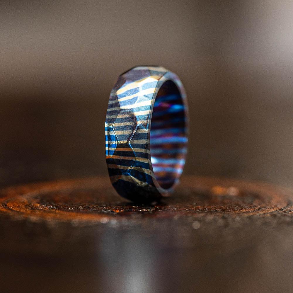 "Poseidon" Hammered Timascus Ring