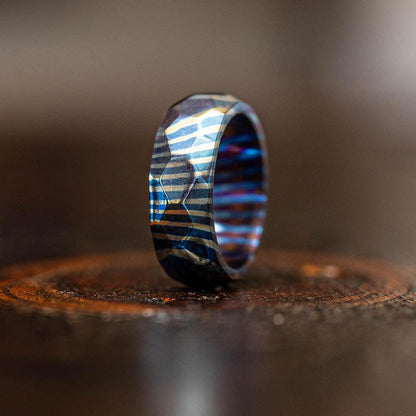 "Poseidon" Hammered Timascus Ring