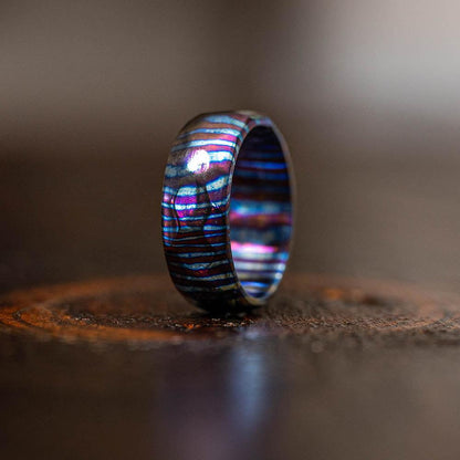 "Poseidon" Hammered Timascus Ring