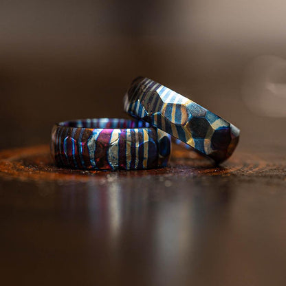 "Poseidon" Hammered Timascus Ring