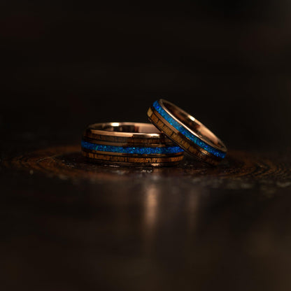 "Dionysis" Womens Tungsten Carbide Ring- Smoked Rose Gold X Blue Opal- 5mm