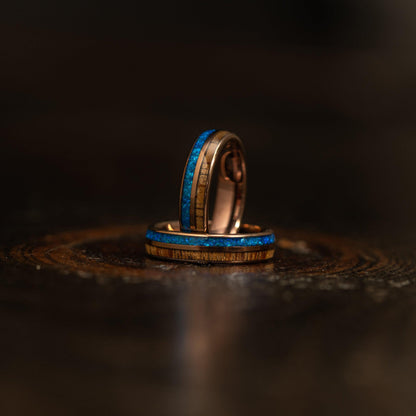 "Dionysis" Womens Tungsten Carbide Ring- Smoked Rose Gold X Blue Opal- 5mm
