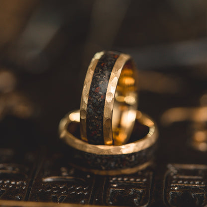 "HellCreek Ember"  Dinosaur Bone x Hammered Tungsten Carbide- Gold