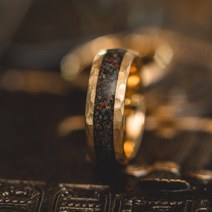 "HellCreek Ember"  Dinosaur Bone x Hammered Tungsten Carbide- Gold