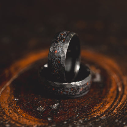 "HellCreek Ember"  Dinosaur Bone x Hammered Tungsten Carbide- Black
