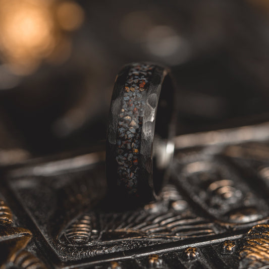 "HellCreek Ember"  Dinosaur Bone x Hammered Tungsten Carbide- Black