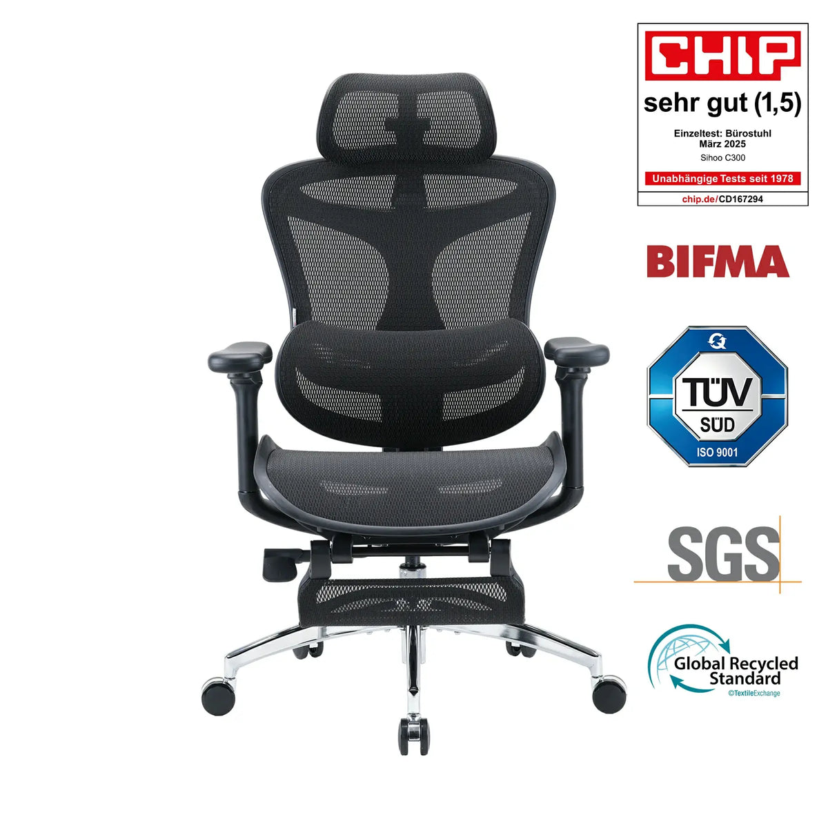 C300 chaise de bureau ergonomique avec repose-pieds