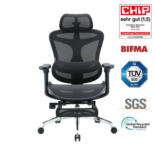 C300 chaise de bureau ergonomique avec repose-pieds