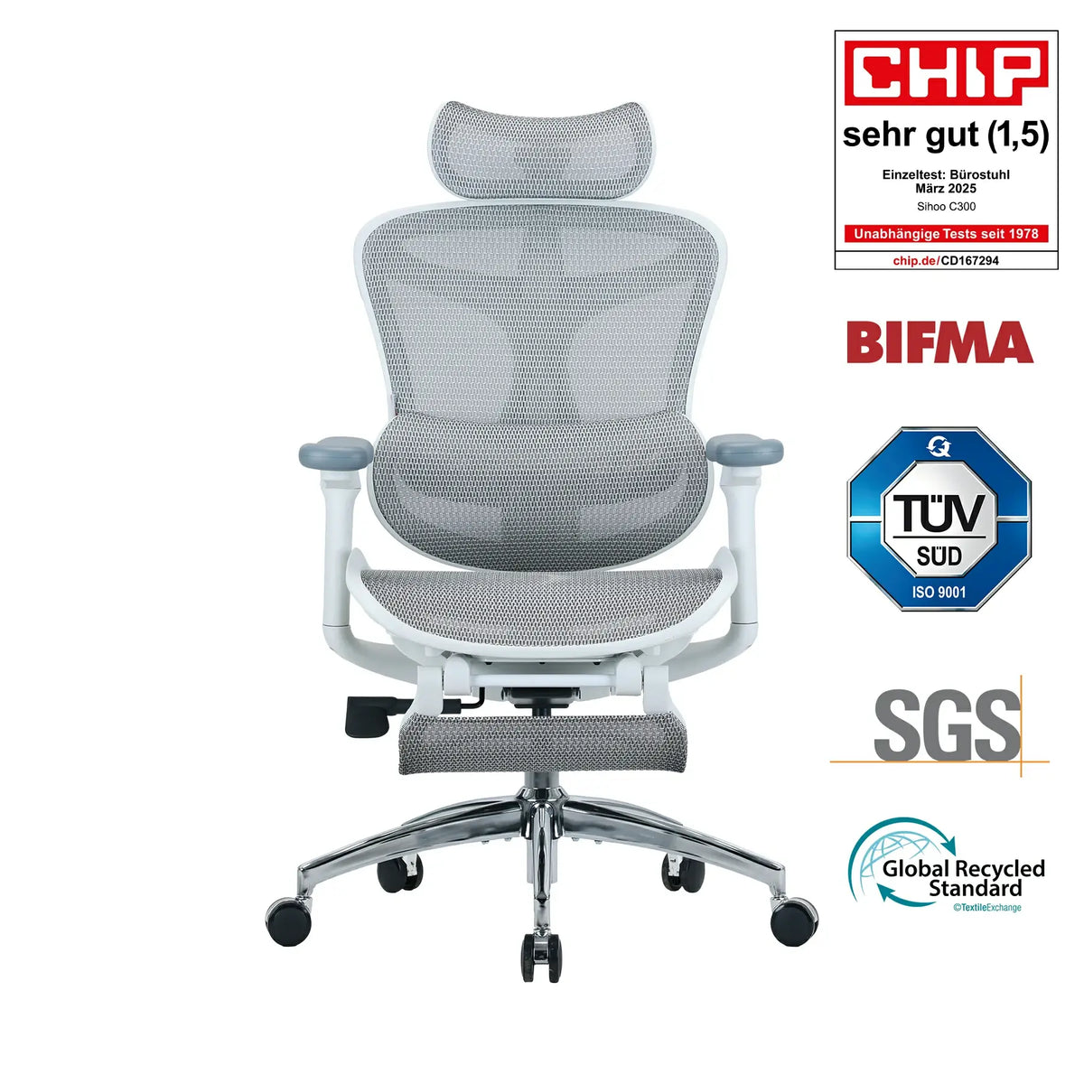 C300 chaise de bureau ergonomique avec repose-pieds