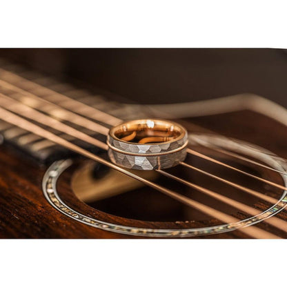 "Zeus" Hammered Guitar String Ring- Silver with Guitar String