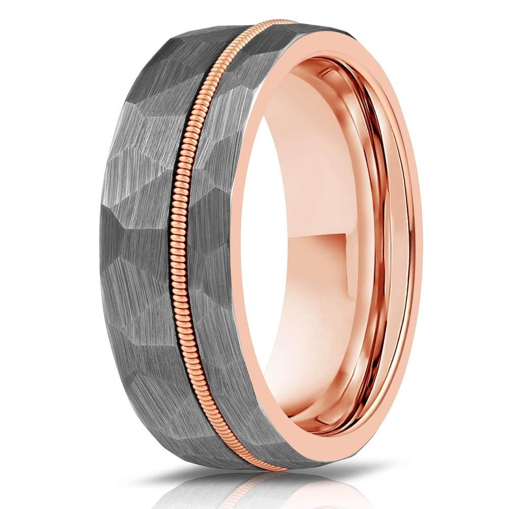 "Zeus" Hammered Guitar String Ring- Silver with Guitar String