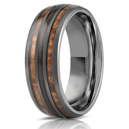 "Dionysus"  Hawaiian Koa Wood x Guitar String Ring- Gunmetal Tungsten - 6mm/8mm