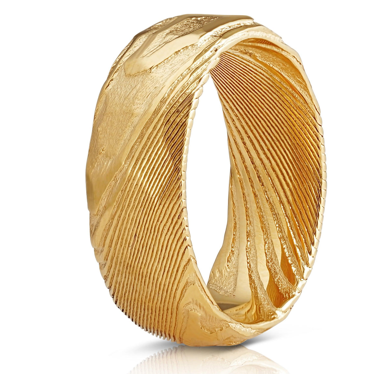 Hammered "Poseidon"  Steel Ring- Full Polish Gold Plate