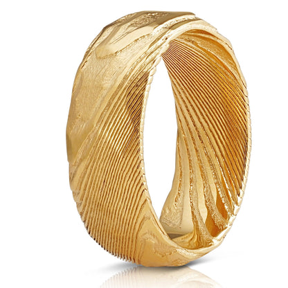 Hammered "Poseidon"  Steel Ring- Full Polish Gold Plate