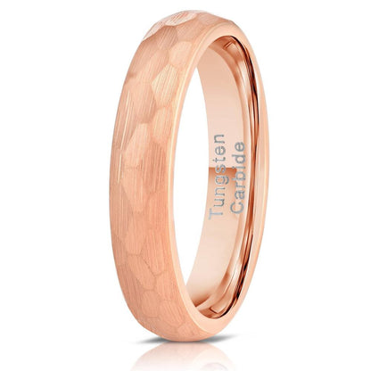"Zeus" Womens Hammered Tungsten Carbide Ring- Rose Gold Plate- 4mm