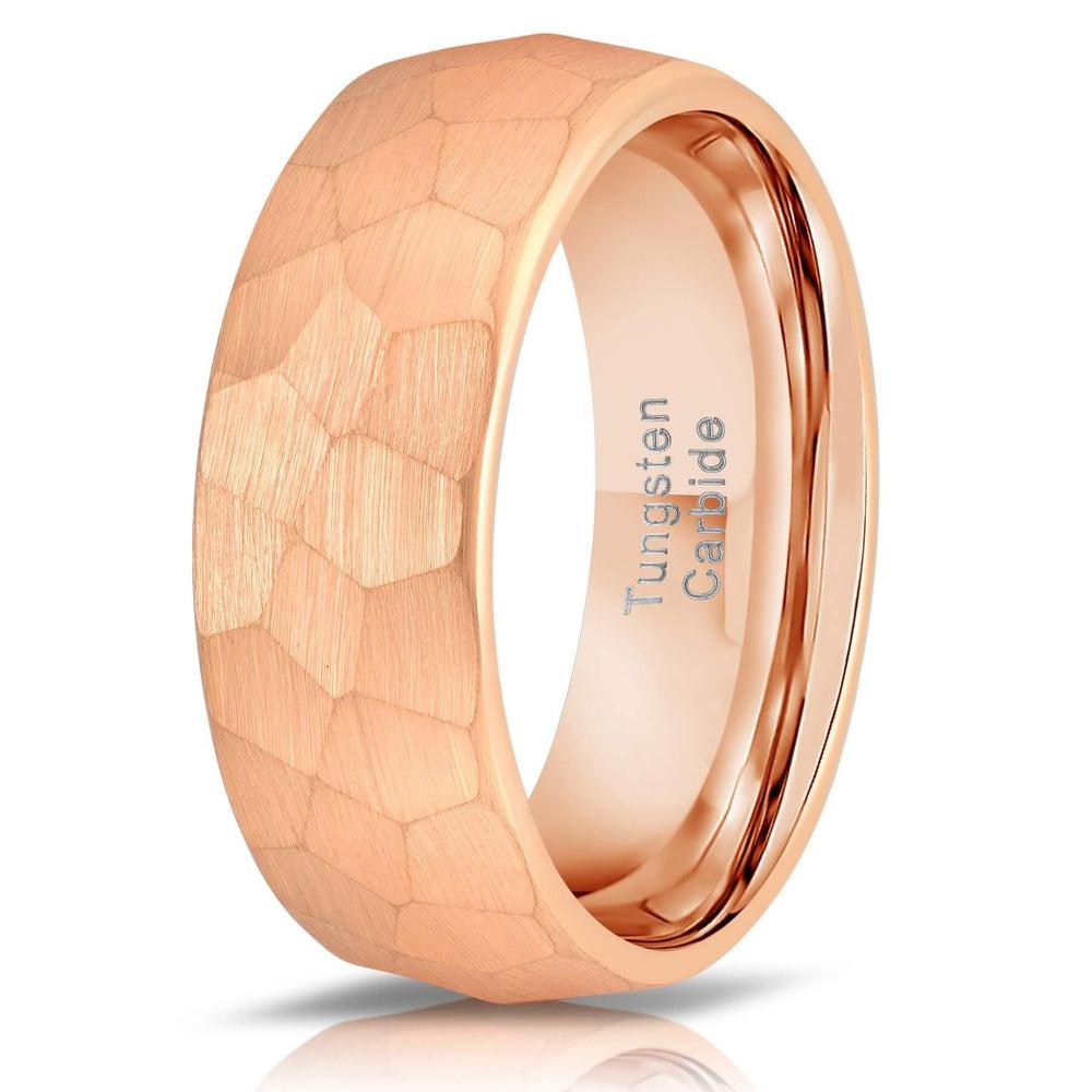 "Zeus" Hammered Tungsten Carbide Ring- Rose Gold Plate- 8mm