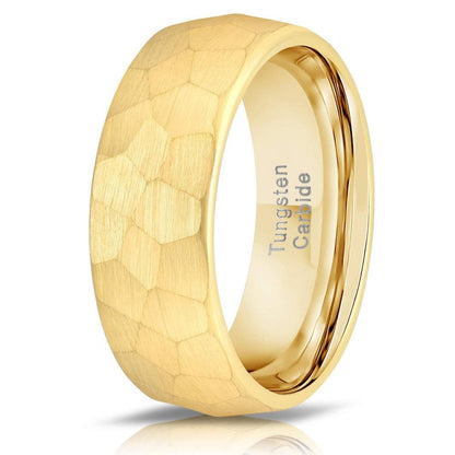 "Zeus" Hammered Tungsten Carbide Ring- Yellow Gold Plate- 8mm
