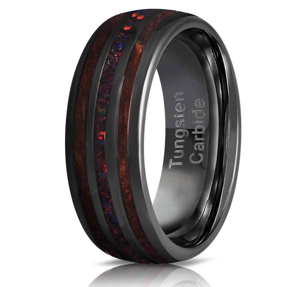 "Dionysus"  Desert Ironwood x Black Opal Gunmetal Tungsten Ring