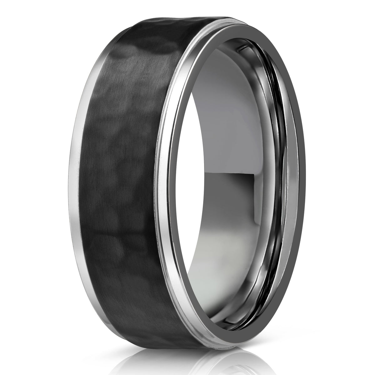 "Hades" Hammered Black Zirconium x Silver  8mm