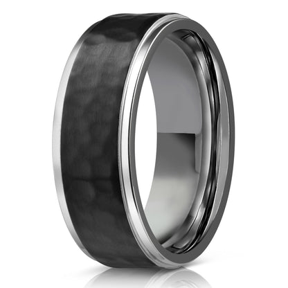 "Hades" Hammered Black Zirconium x Silver  8mm