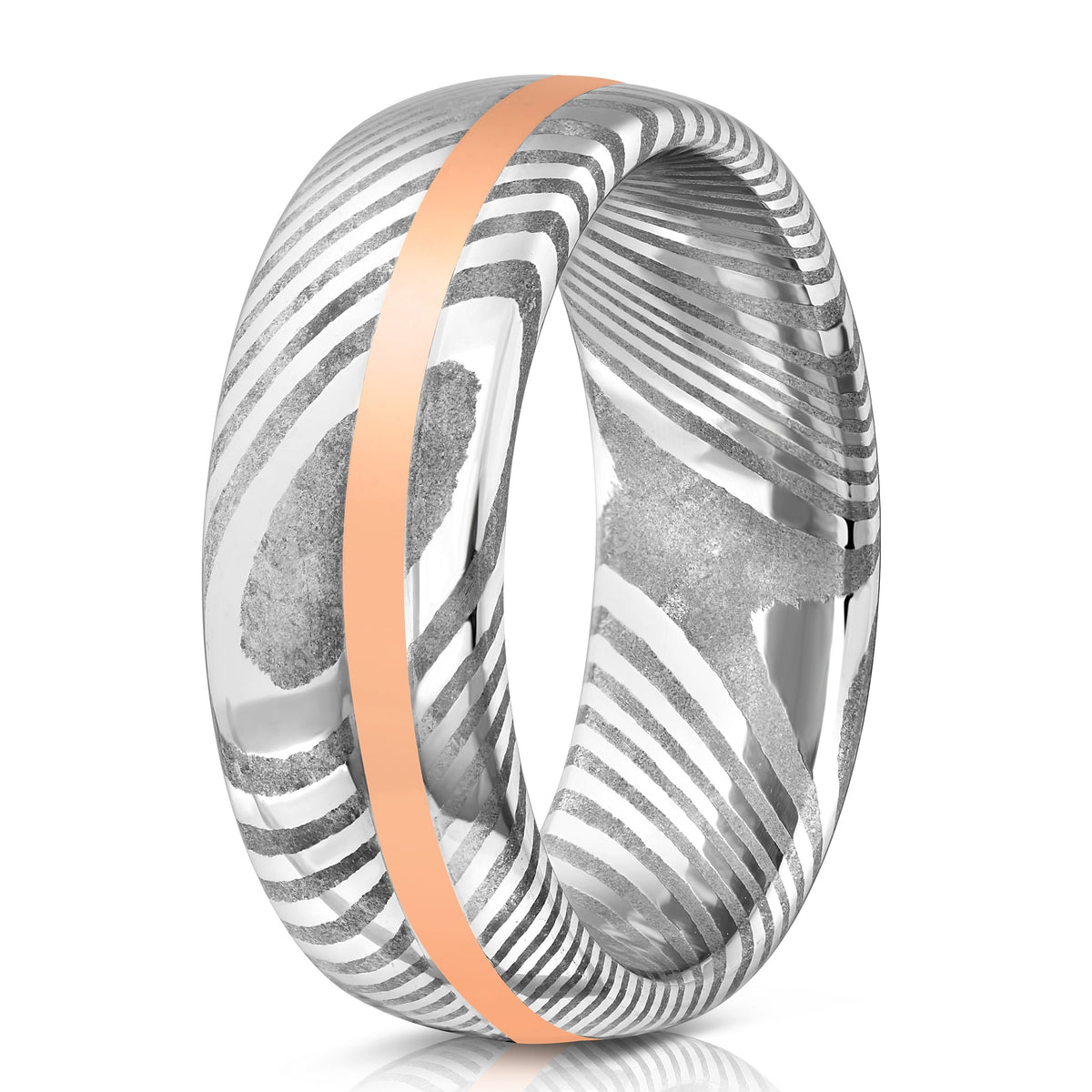 Polished "Poseidon"  Steel with Rose Gold Strip Ring