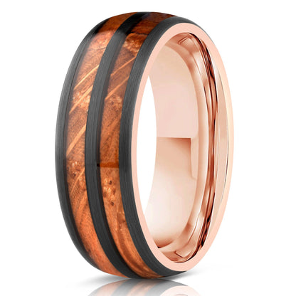 "Dionysus"  Whisky Double Barrel Gunmetal/Rose Gold Tungsten Ring