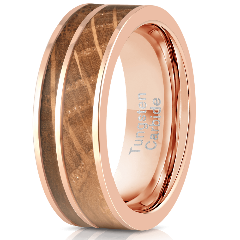 "Atlas"  Whisky Barrel Rose Gold Tungsten Ring