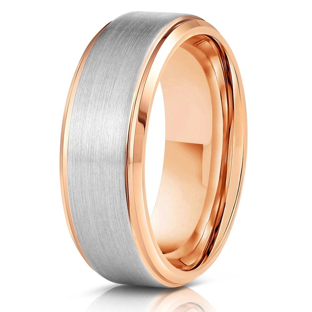 "Apollo" Tungsten Carbide Ring- White Gold w/ Rose Gold Strip- 8mm