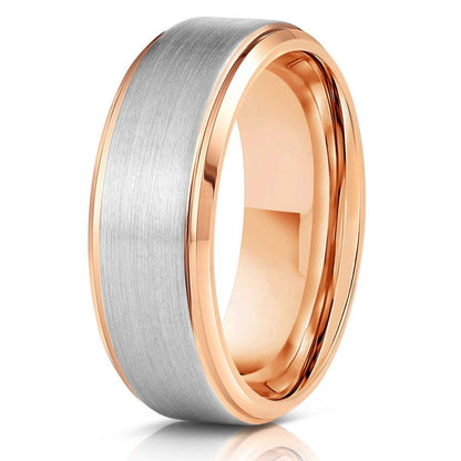 "Apollo" Tungsten Carbide Ring- White Gold w/ Rose Gold Strip- 8mm
