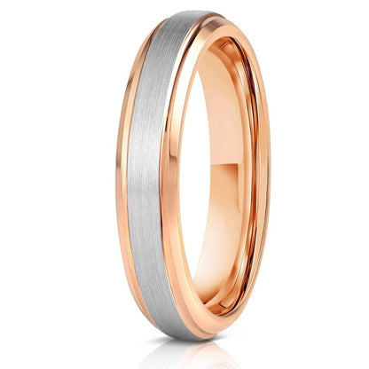 "Apollo" Womens Tungsten Carbide Ring- White Gold w/ Rose Gold Strip- 4mm