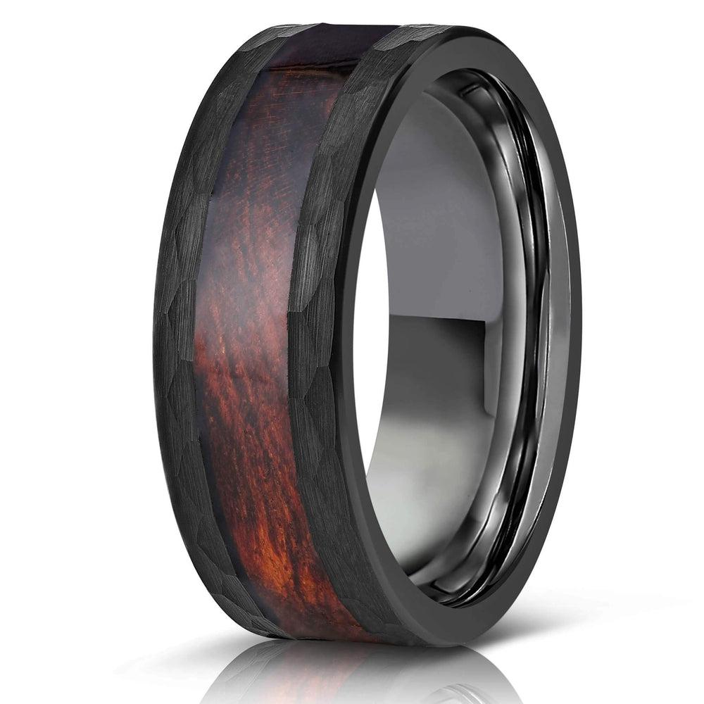 "Zeus" Hammered Tungsten Carbide Ring- Black with Snake Wood