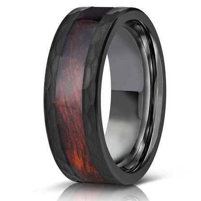 "Zeus" Hammered Tungsten Carbide Ring- Black with Snake Wood