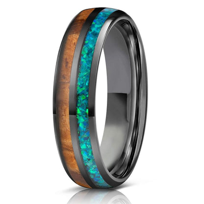 "Dionysis" Womens Tungsten Carbide Ring- Gunmetal X Blue/Green Opal- 5mm